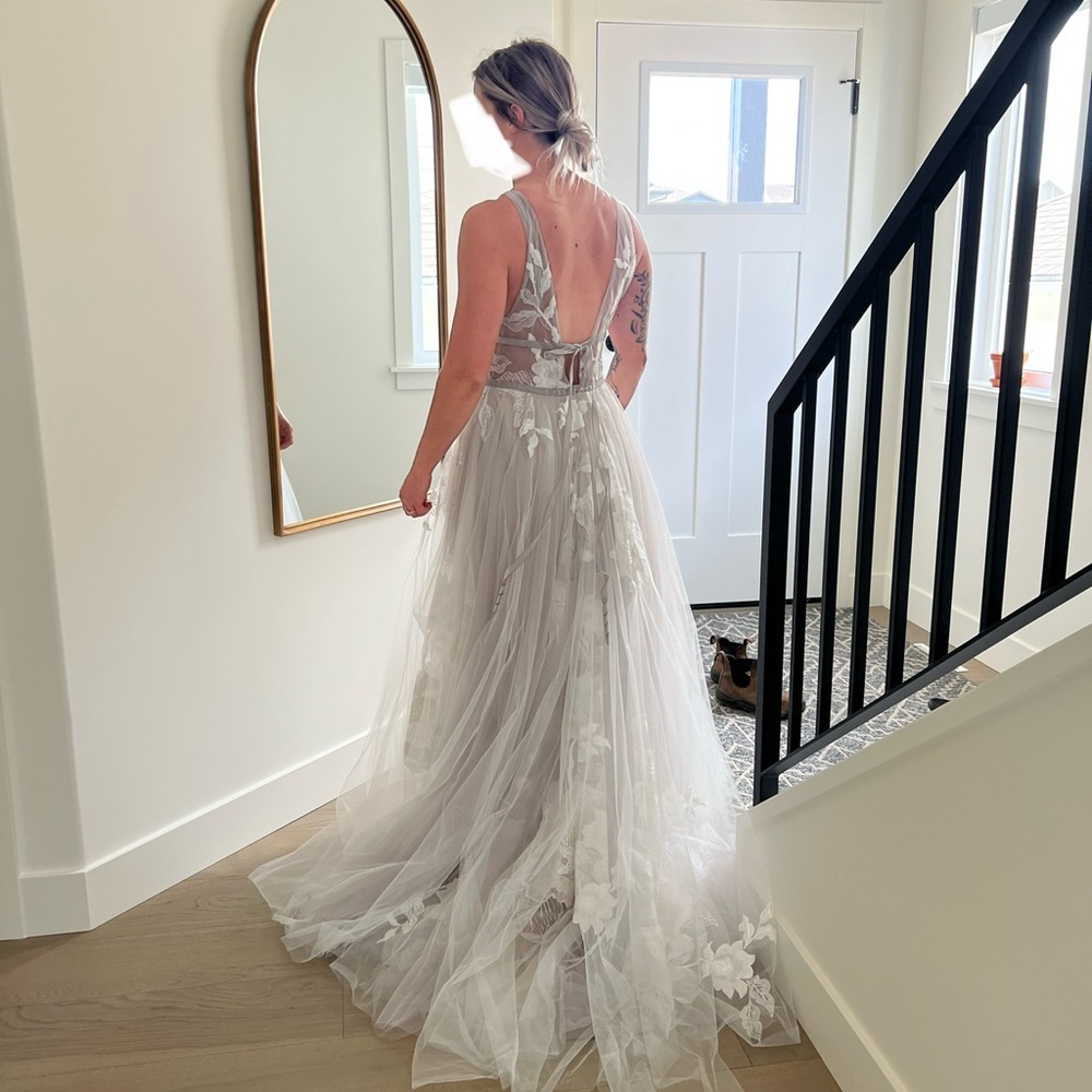 Willowby Galatea Gray Floral Wedding Dress - Picture 5 of 6